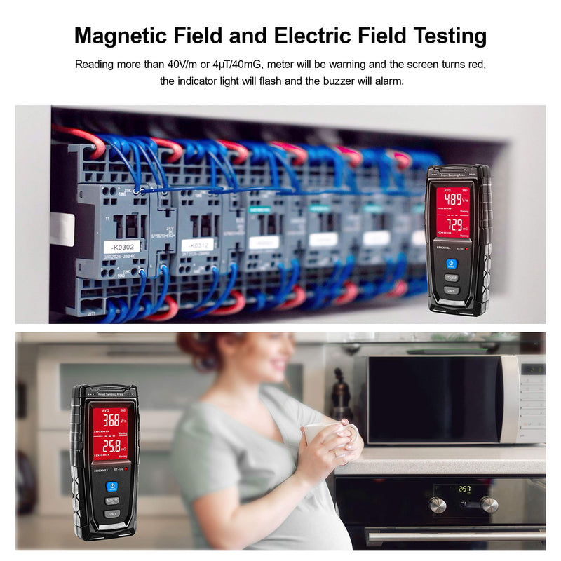 ERICKHILL EMF Meter, Digital Electromagnetic Field Radiation Detector Hand-held LCD EMF Detector Rechargeable for Home EMF Inspections, Office, Outdoor MF/EF Meter RT-100