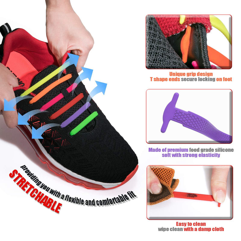 HOMAR No Tie Shoelaces for Kids and Adults Stretch Silicone Elastic No Tie Shoe Laces Adult Size Black