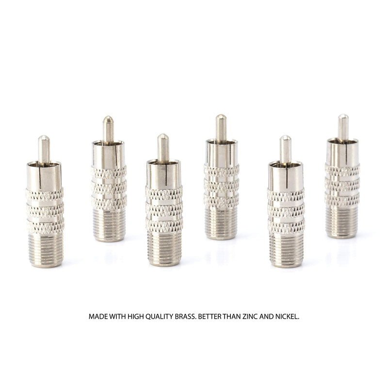 RF (F81) and RCA Coaxial Adapter - RCA Male to Female F81 (F-Pin) Connector, Adapter, Coupler, and Converter - for RG11, RG6, RG59, RG58, SDI, HD SDI, CCTV - 4 Pack Silver RCA Male