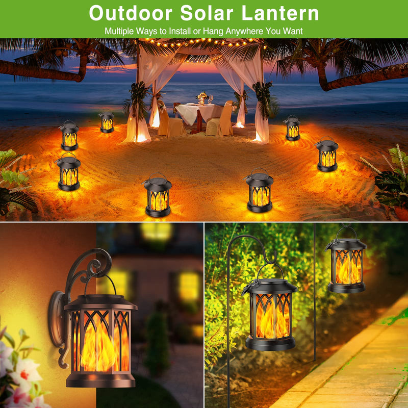 KOOPER Solar Lantern Outdoor Lights, Upgraded Flickering Flame Hanging Solar Lantern, LED Candle Solar Lanterns Decorative Lights, Waterproof Solar Powered Flame Lanterns for Yard Garden Decor, 2 Pack