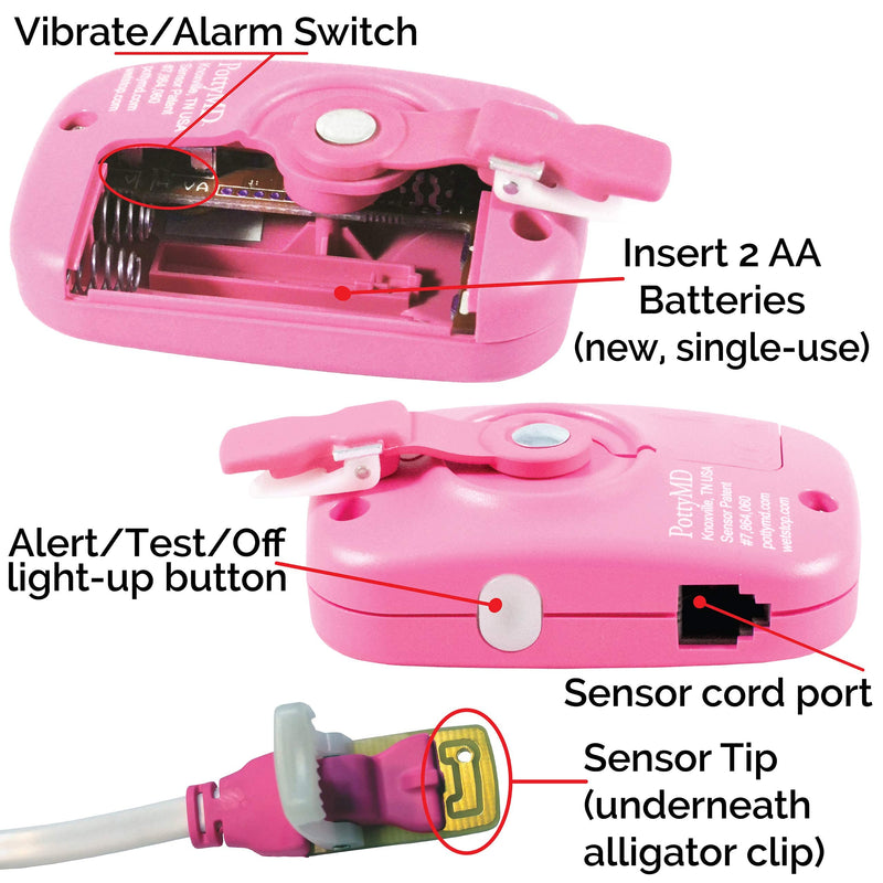 Wet-Stop 3 Pink Bedwetting Enuresis Alarm with Loud Sound and Strong Vibration for Boys or Girls, Proven Solutions for Bedwetters
