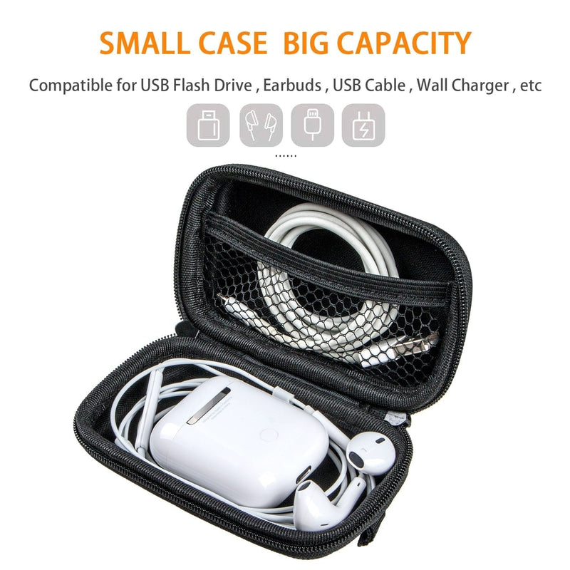 GLCON Rectangle Shaped Portable Protection Hard EVA Case for Bluetooh Headset Earphone Earbud USB Charging Cable Flash Drive Key Mesh Inner Pocket Durable Exterior Universal Carrying Bag Black