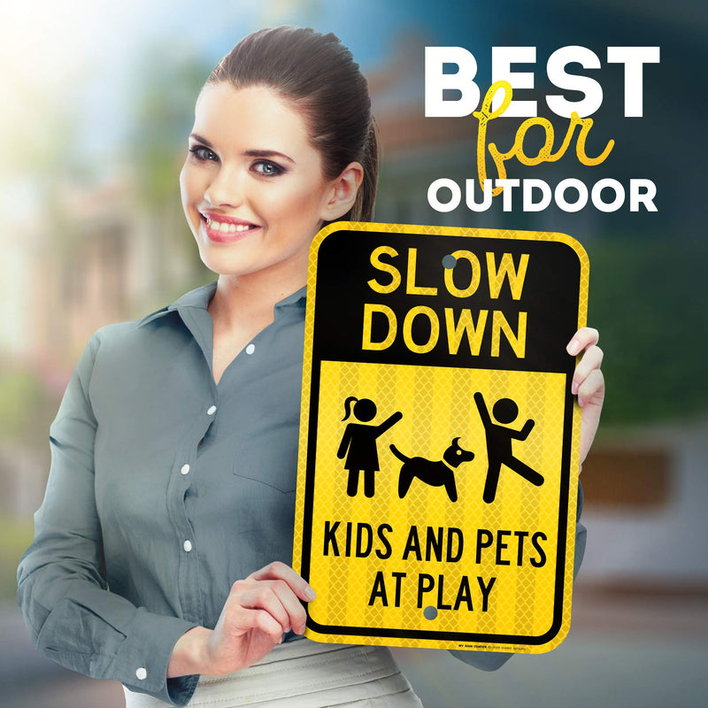 Slow Down Kids at Play Sign , Large 12” x 18” 3M Reflective (EGP) Aluminum, Easy Mounting, Rust-Free/Fade Resistance, Indoor/Outdoor, USA Made By MY SIGN CENTER