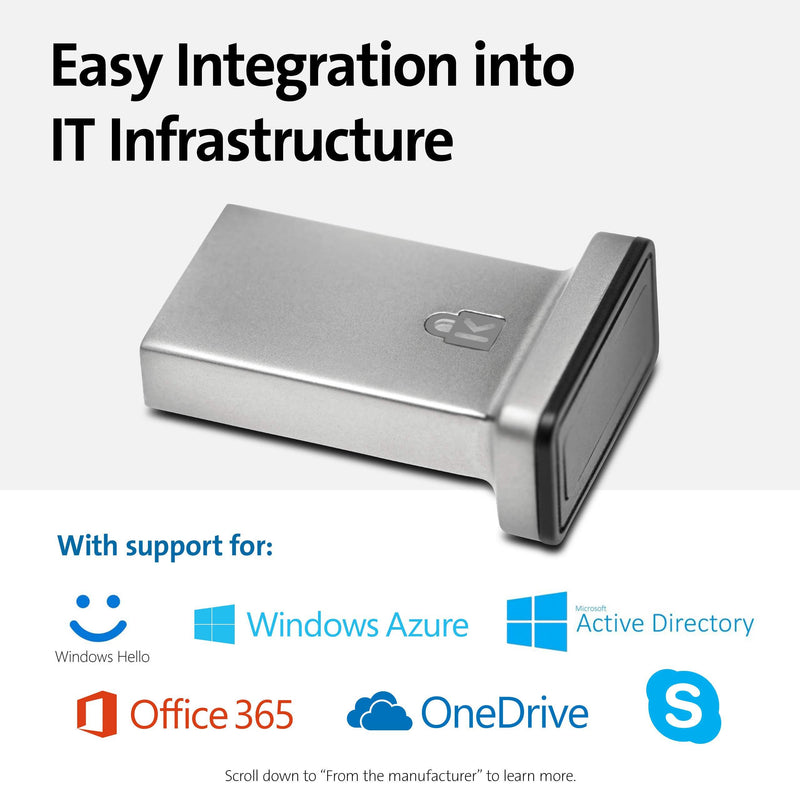 Kensington VeriMark IT Fingerprint Key - FIDO2/WebAuth, Windows Hello & Windows Hello for Business (K64704WW) For Multiple PC's
