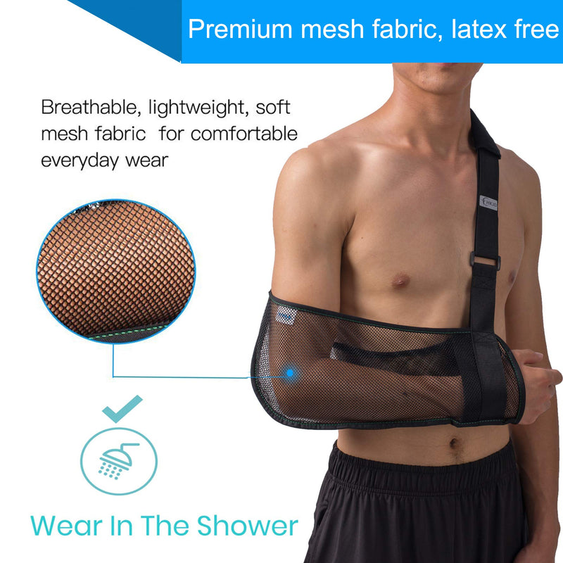 Mesh Arm Shoulder Sling - Medical Shoulder Immobilizer for Shower - Adjustable Arm Brace for Torn Rotator Cuff Injury - Right Left Arm for Men Women - Shower Sling for Elbow, Wrist updated version