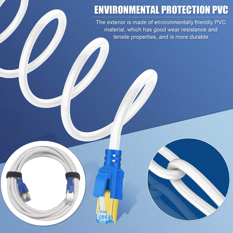 Cat 8 Ethernet Cable 10 ft, Heavy Duty 26AWG Shielded Internet Network LAN Cable Wire,Outdoor&Indoor,High Speed 2000MHz 40Gbps with RJ45 Connector Patch Cord for Gaming/PS4/Modem/Router - 10ft White Cat8-10ft
