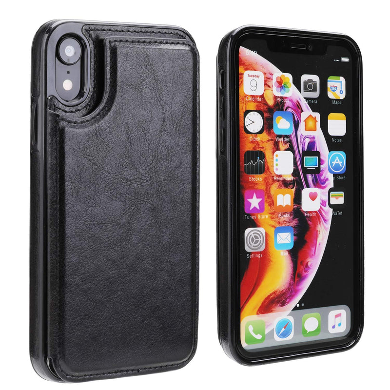 OT ONETOP iPhone XR Wallet Case with Card Holder, Premium PU Leather Kickstand Card Slots Case,Double Magnetic Clasp and Durable Shockproof Cover for iPhone XR 6.1 Inch(Black) iPhone XR 6.1" Black