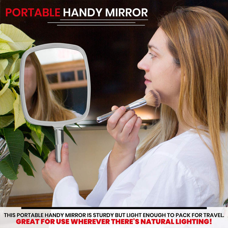 Mirrorvana Large Hand Held Mirror with Comfy Handle - Professional Salon Handheld Mirror in Silver - 9" x 13" 1-Pack