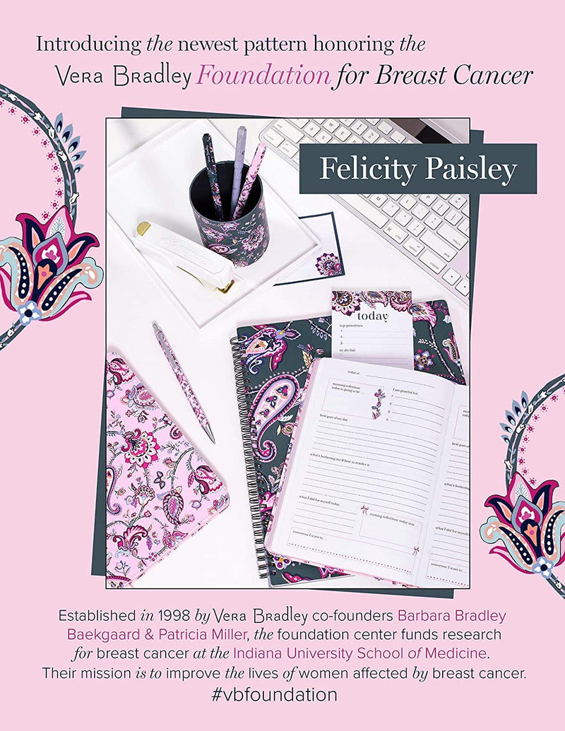 Vera Bradley Black Ink Ballpoint Pen with Gift Box, Pink Paisley Pen Accepts Standard Refills, Felicity Paisley Pink