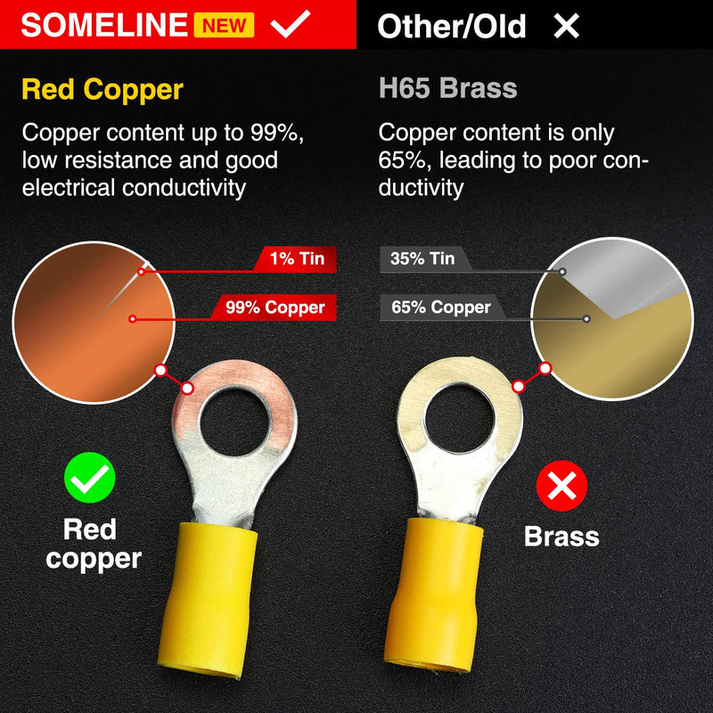 Ring cable lugs 4-6mm² cable lugs set yellow hole Ø M3 M4 M5 M6 M8 M10 M12 crimp connector partially insulated PVC cable connector made of tin-plated copper SOMELINE® ring cable lugs 7 size 38 pieces 4-6mm² ring cable lugs