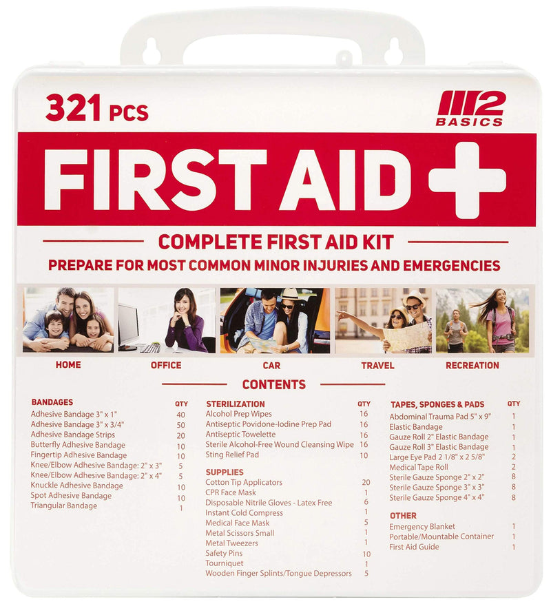 All-Purpose Bundle: 2 Pack 300 Piece + 321 Piece First Aid Kits by M2 BASICS