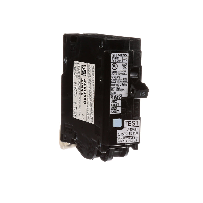 Siemens Q115DF 15-Amp Afci/Gfci Dual Function Circuit Breaker, Plug on Load Center Style