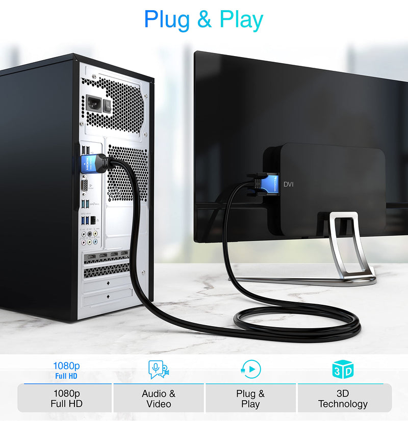 BlueRigger HDMI to DVI Cable (6.6FT, High-Speed, Bi-Directional Adapter Male to Male, DVI-D 24+1, 1080p, Aluminum Shell) - Compatible with Raspberry Pi, Roku, Xbox One, PS5/PS4/PS3, Graphics Card 6FT