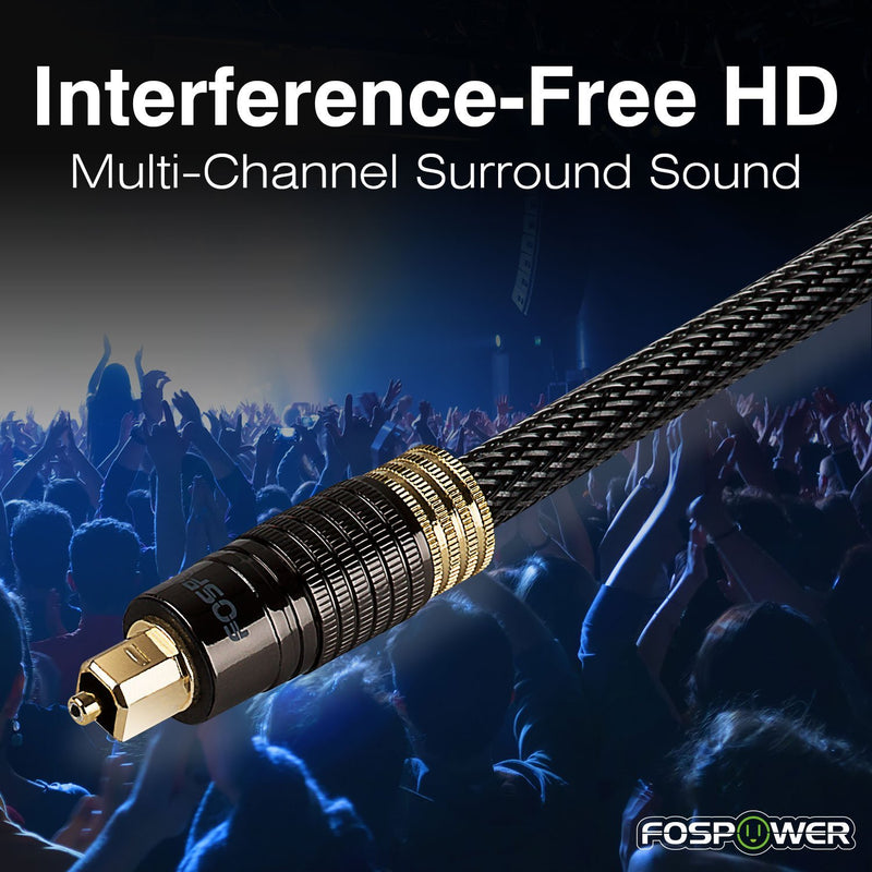 FosPower (3 Feet) 24K Gold Plated Toslink Digital Optical Audio Cable (S/PDIF) - [Zero RFI & EMI Interference] Metal Connectors & Ultra Durable Nylon Braided Jacket 03 FT / 91 CM