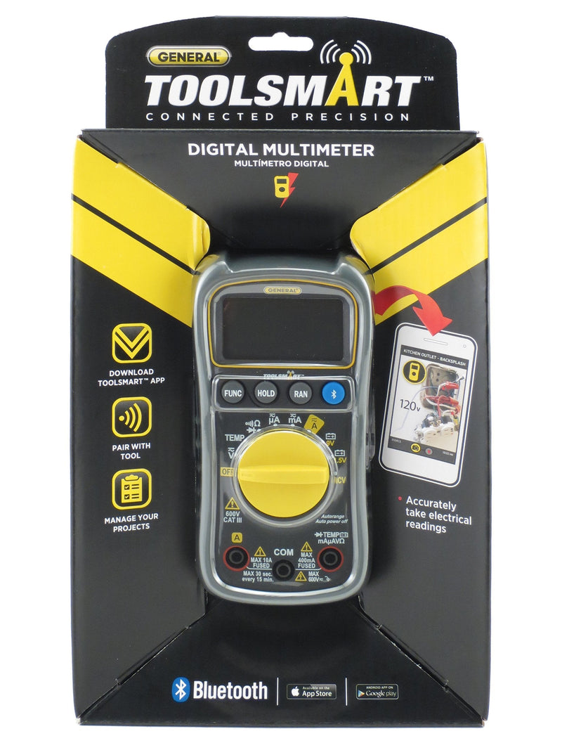 General Tools TS04 ToolSmart Bluetooth Connected Digital Multimeter, Auto-Ranging with NCV Detector, CAT III 600V Safety Rated