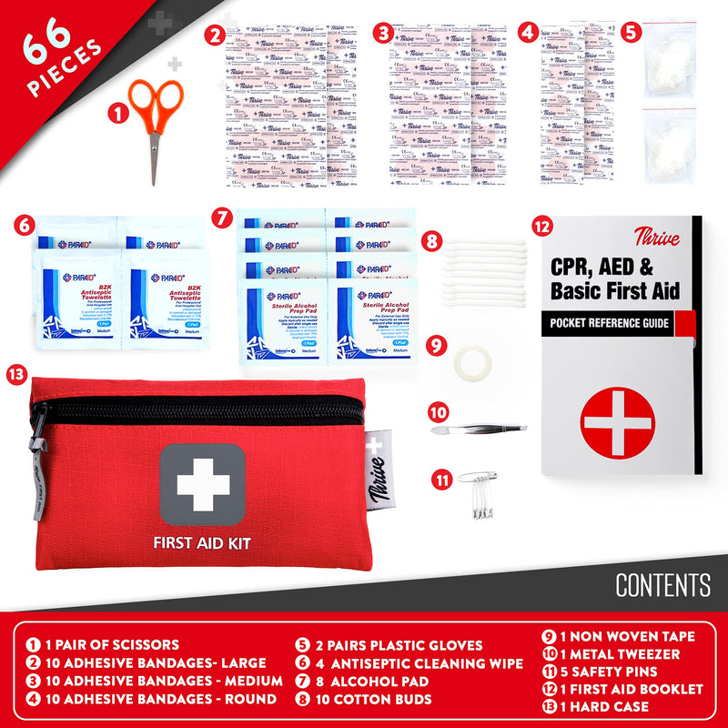 Thrive Mini First Aid Kit Travel Size (66 Piece) - First Aid Bag with Hospital Grade Medical Supplies 66 Piece