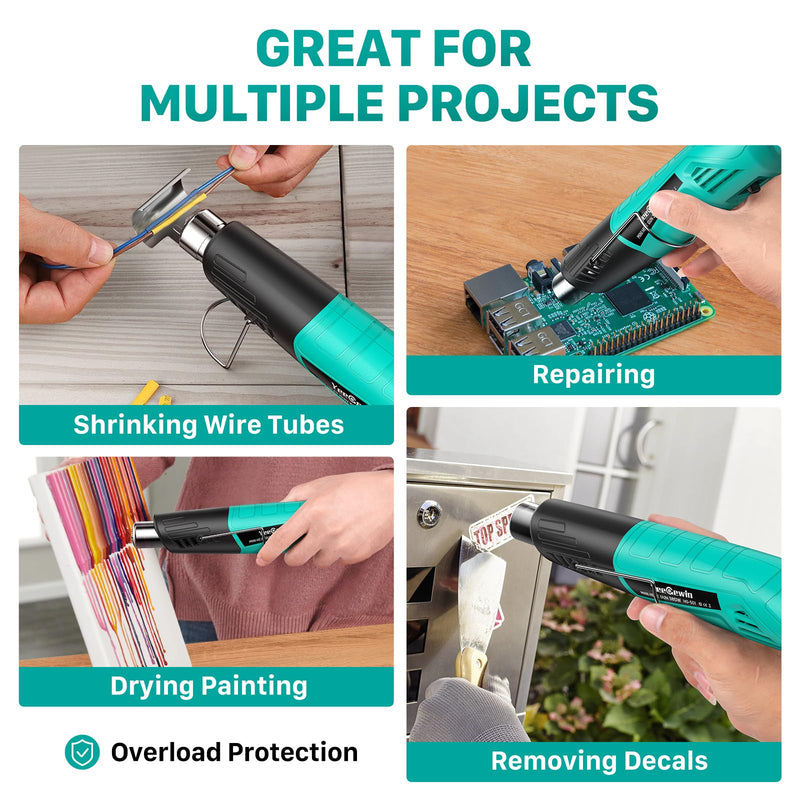Yeegewin Mini Heat Gun, Handheld Hot Air Gun with 2 Temperature Settings 249°C-455°C, Quick Heating Hot Air Gun with Overload Protection, Stainless Steel Nozzle for Crafts, Shrink Film 1