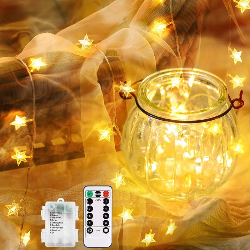 echosari [Upgraded Version] 16 Feet 50 LED Christmas Star LED String Lights with Remote & Timer Battery Operated Fairy String Lights for Indoor & Outdoor Garden, Wedding Decoration (Warm White) 50l With Remote