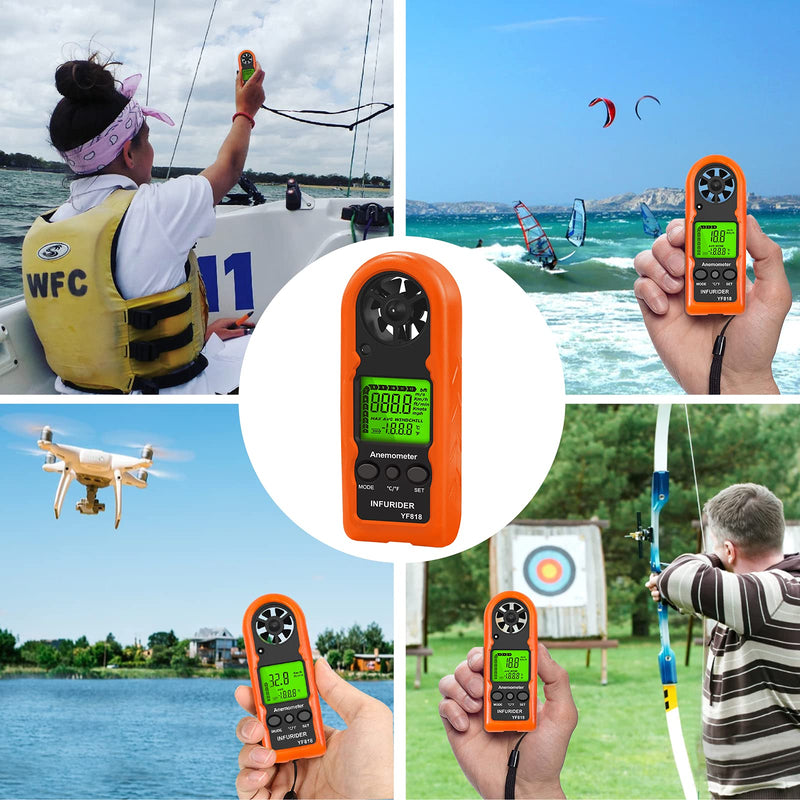 Anemometer Hand Wind Gauge, INFURIDER YF818 Digital Anemometer Accurate Measurement of Wind Speed & Temperature, Wind Speed Meter Gauge Wind Speed Meter with Backlight MAX/AVG