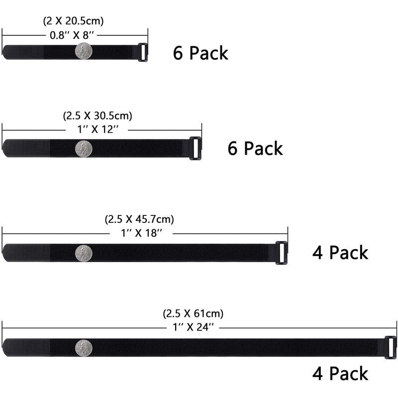 20 Pack (8 12 18 24 Inches) Hook and Loop Reusable Fastening Cable Tie Down Straps by Wisdompro - Reusable, Durable Functional Ties to Keep Your Home, Office, Workspace from Tangled Messes of Cords Mixed Size, 20 Pack