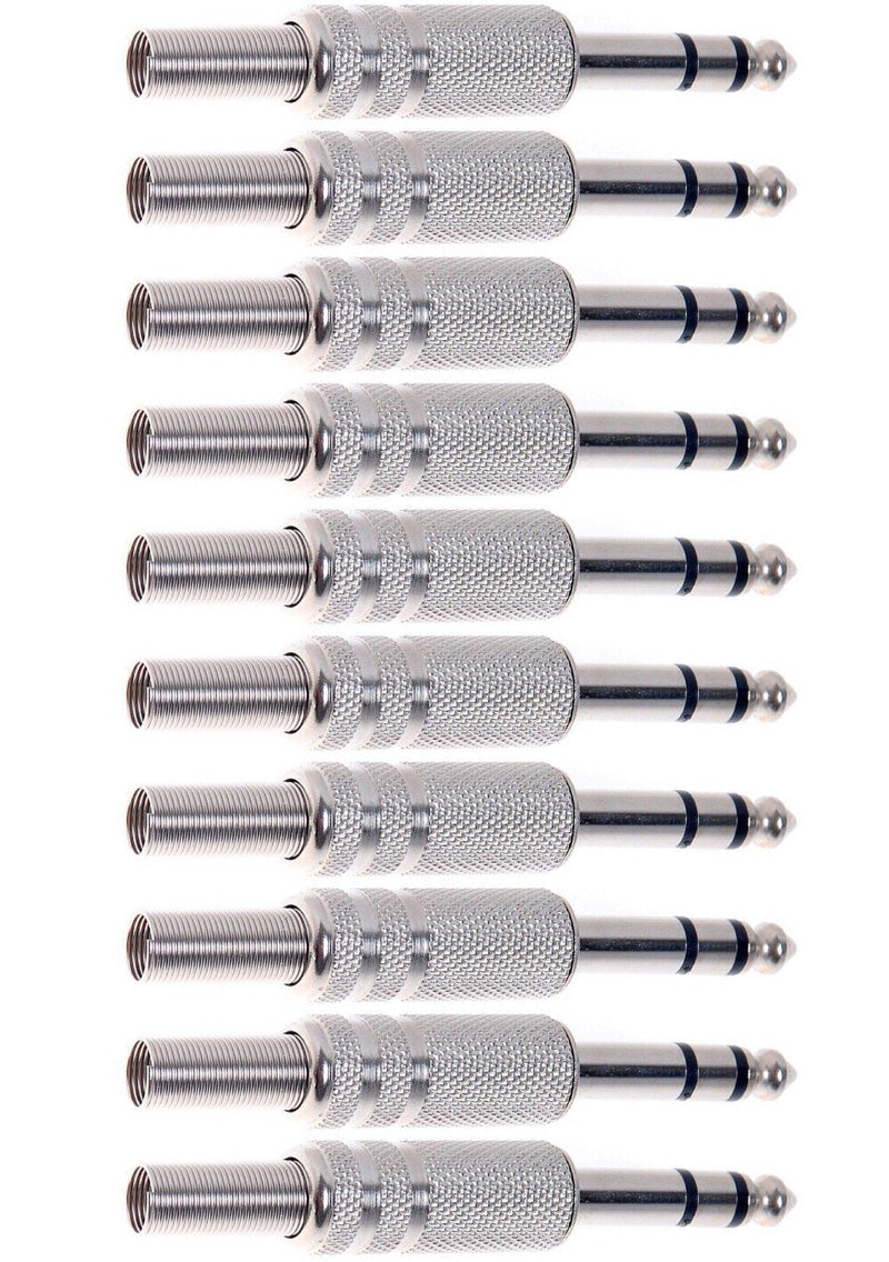 CESS 6.35mm 1/4 Inch Stereo Male Metal Connector with Spring Strain Relief Plug Coax Audio Mic Solder Adapter (jcx) (10 Pack)