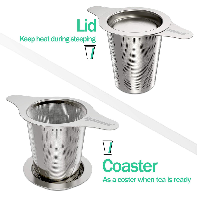 IPOW Upgraded 18/8 Stainless Steel Tea and Coffee Infuser Fine Mesh Filters Tea Strainer Steeper Double Handles for Hanging on Teapots, Mugs, Cups to steep Loose Leaf Tea and Coffee 1 Pack