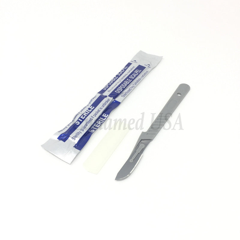 Disposable Scalpels No. 22 with Plastic Handle, High Carbon Steel, Individually Foil Wrapped, Sterile, Box of 10 No.22