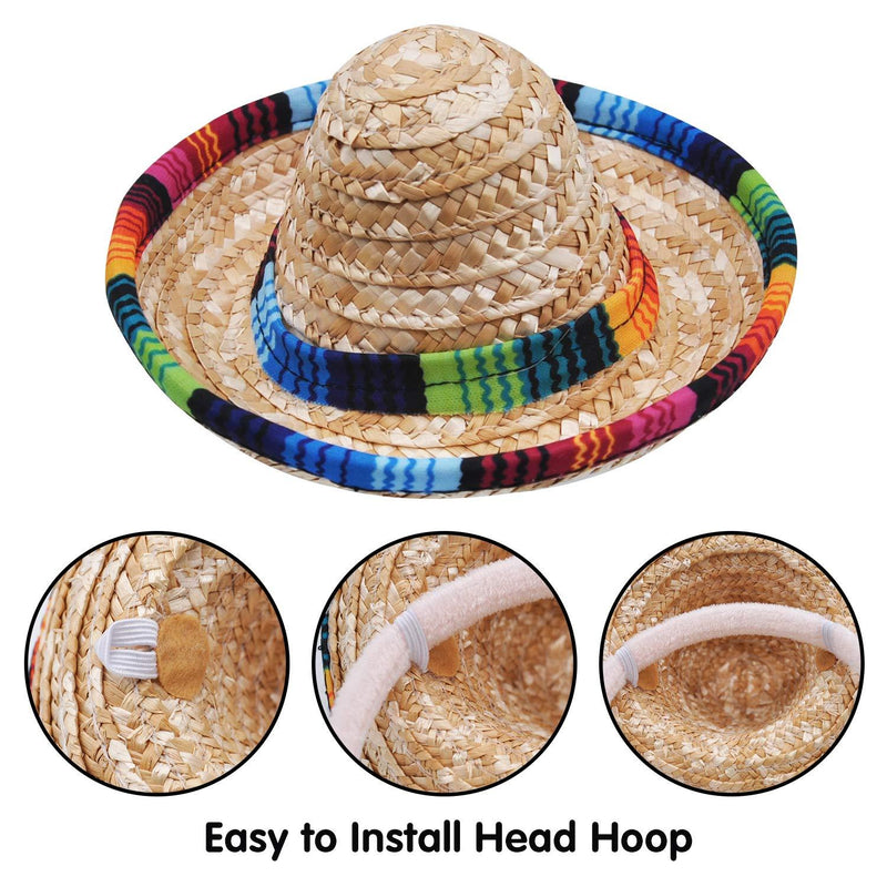 6 PCS Cinco De Mayo Fiesta Fabric and Straw Sombrero Headbands Party Costume for Fun Fiesta Hat Party Supplies, Luau Event Photo Props, Mexican Theme Decorations, Dia De Muertos and Party Favors