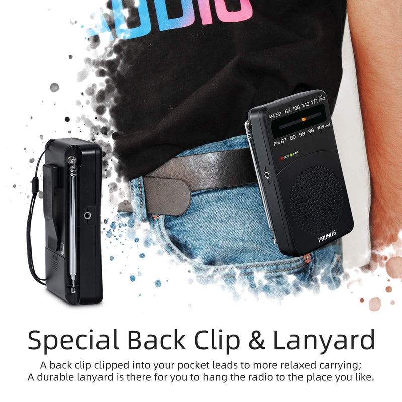 【2022 Newest】 J-166 Pocket Radio Transistor, AM FM Small Radio Portable, Battery Operated Radio with Tuning Light, Back Clip, Excellent Reception for Outdoor & Indoor by PRUNUS