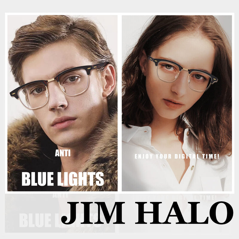 JIM HALO 2 Pack Blue Light Blocking Glasses, Round Computer/Gaming/TV/Phones Glasses Bluelight Blocker for Women Men Black/Silver +Demi/Gold