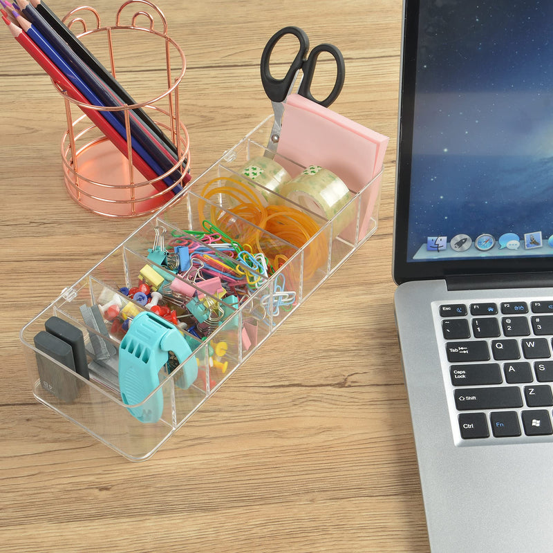 Electronics Organizer 6 Sections Clear Acrylic Cable Storage Bin Box Cord Holder with 20 PCS Reusable Fastening Fabric Cable Ties Straps Cord Wraps (6 Sections/with Cover) 6 Section / With Lid
