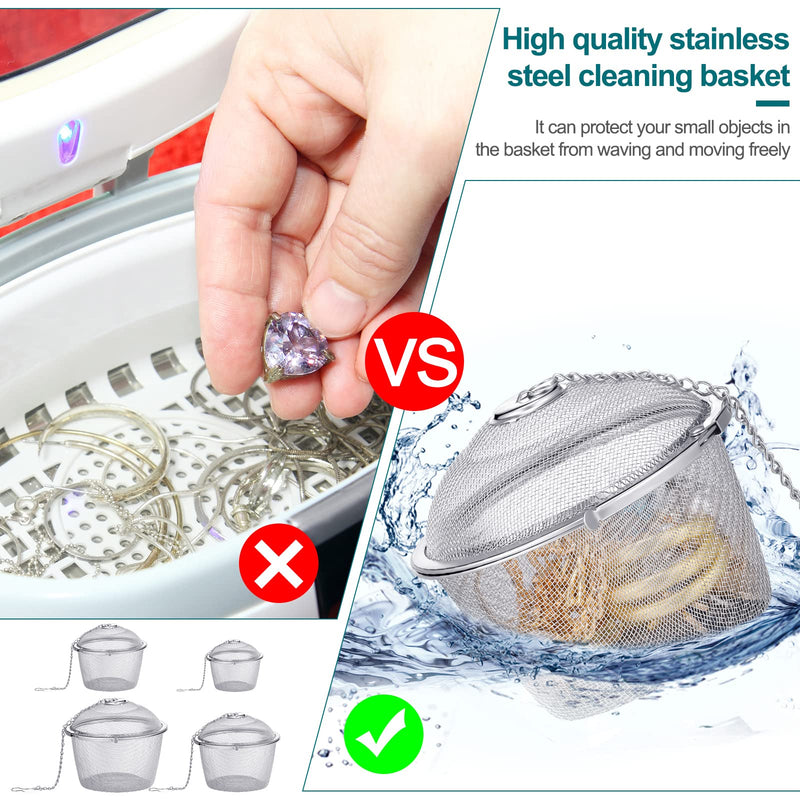 5 Pcs Ultrasonic Cleaner Baskets Stainless Steel Parts Basket Jewelry Steam Cleaner Basket Cleaning Holder with Lock and Hook for Cleaning Jewelry, 1.8 Inch, 2 Inch, 2.6 Inch, 3.4 Inch