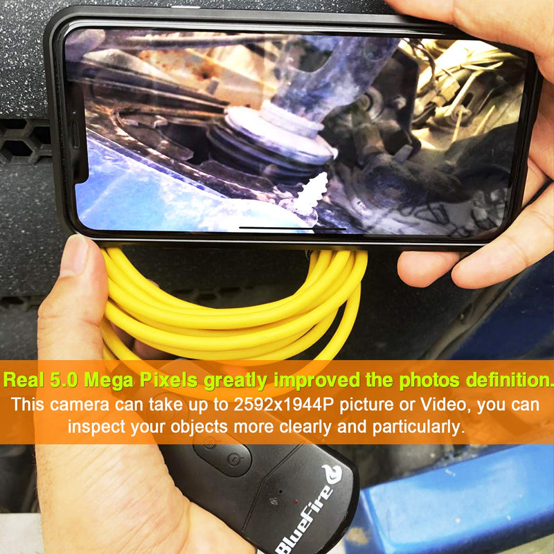 BlueFire 5MP HD WiFi Borescope 1944P Semi-Rigid Wireless Endoscope IP68 Waterproof Inspection Camera Snake Camera for Android and iOS Smartphones iPhone Samsung iPad Tablet (11.5FT)