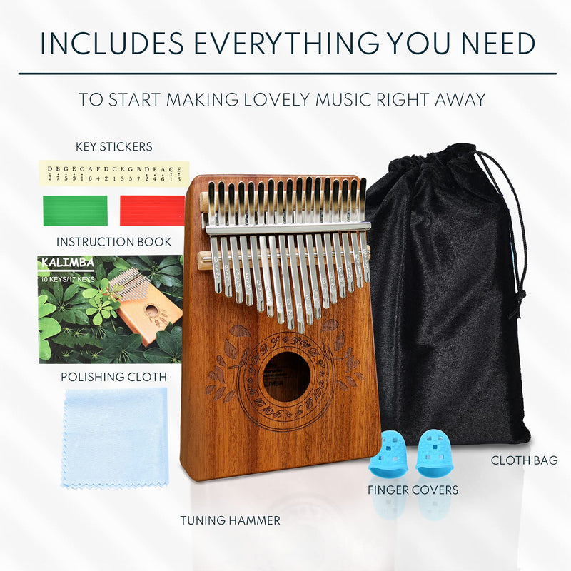 UNOKKI Kalimba Thumb Piano - Kalimba 17 Key Musical Instruments w/ Kalimba Song Book Instructions, Tuning Hammer & More! Thumb Piano for Kids & Adults - Easy to Learn Finger Piano Music (Light Brown) Light Brown
