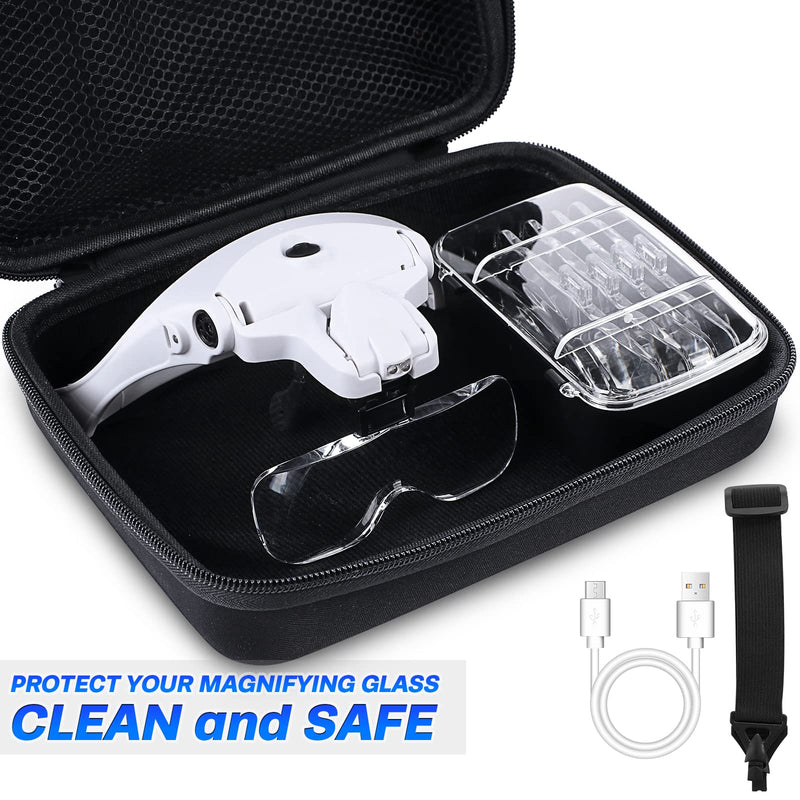 Magnifying Glasses with Light for Close Work, Rechargeable Magnifier Glasses, Interchangeable Lenses 1.0X 1.5X 2.0X 2.5X 3.5X for Reading, Arts and Crafts, Hobby headband magnifying glasses with case