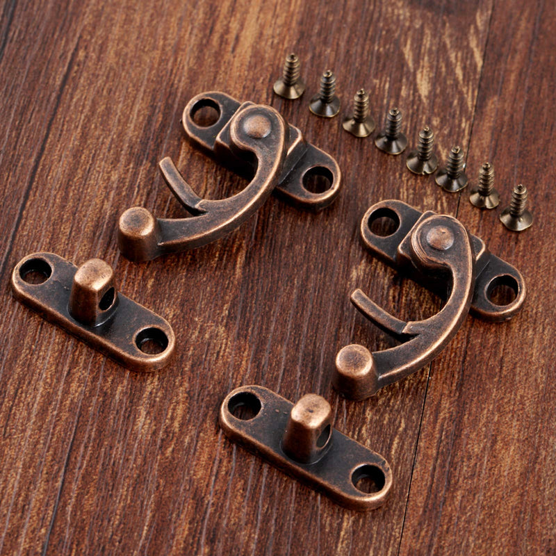 1Pair Lock Hook Clasp Vintage Hasp Hook Latch Hook Hasp for Wooden Box Suitcase Furniture Hardware,Red Copper Red Copper