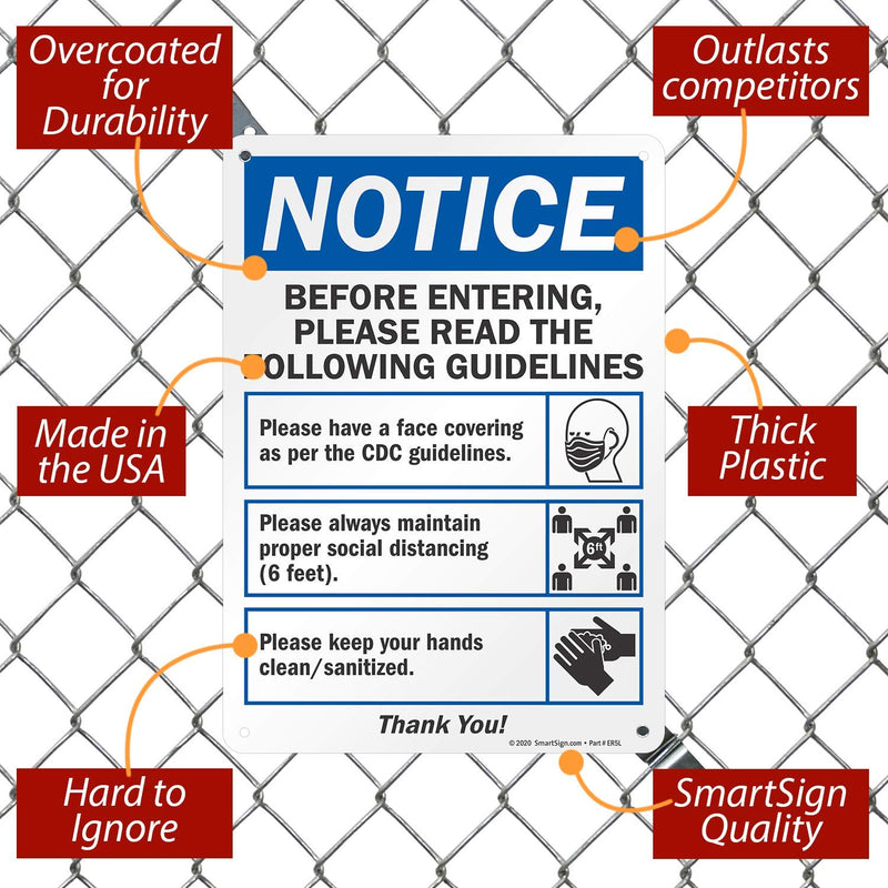 SmartSign “Notice - Before Entering, Please Read The Guidelines” Sign | 10" x 14" Plastic