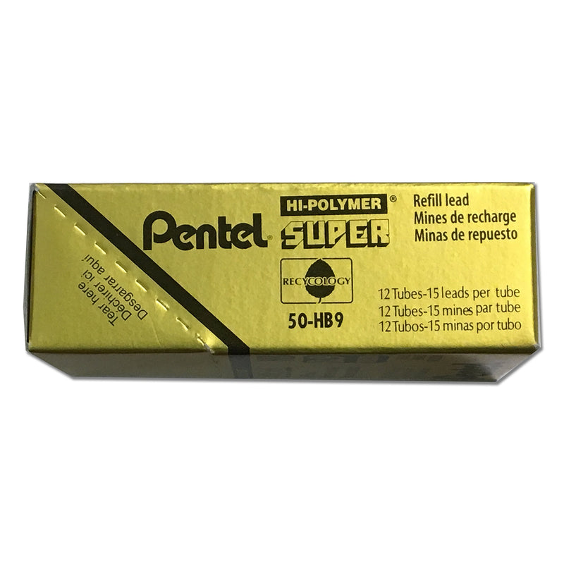 Pentel Super Hi-Polymer Lead Refill, 0.9mm Thick, HB, 180 Pieces of Lead (50-9-HB) 50-HB9