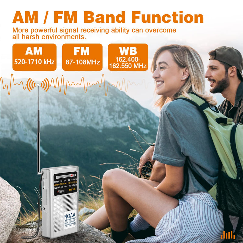 Goodes NOAA Weather Radio - Portable Emergency NOAA/AM/FM Radio, Large Speaker Transistor Radio with Good Reception and Long Battery Life, Small Radio with Headphone Jack, Powered by 2 AA Batteries