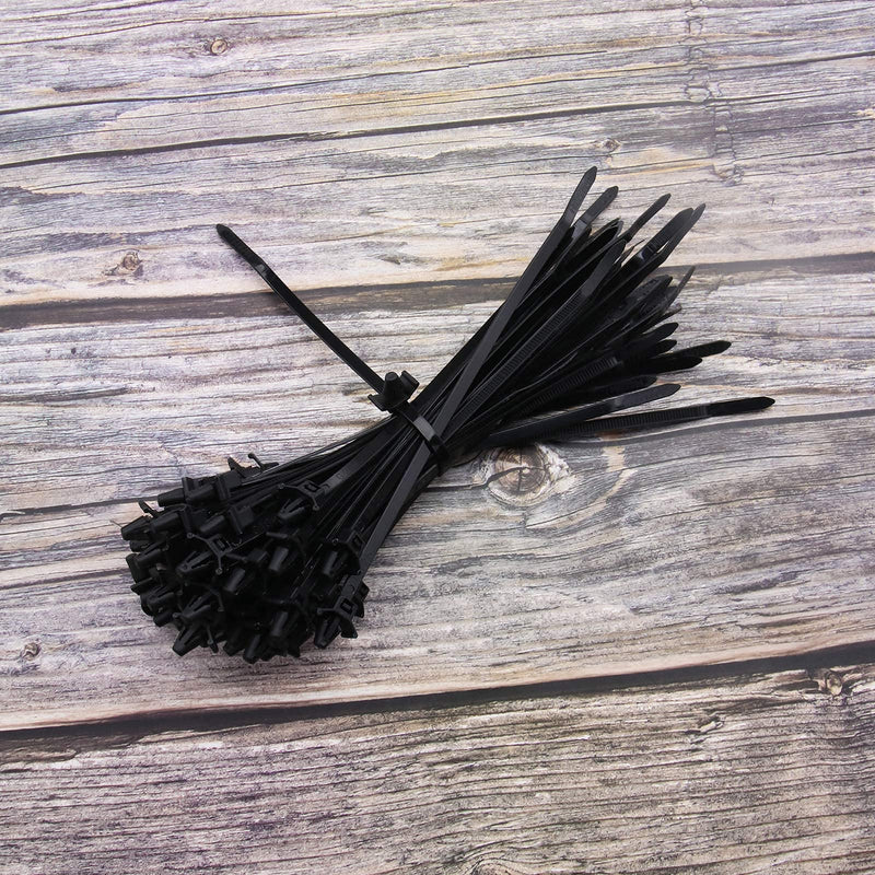 100pcs Push Mount Winged Chassis Cable Ties for Homehold Construction Industry Electronic Industry Auto Cable Wire Nylon Black 200x4.8mm Fit Hole Diameter 4mm-6mm