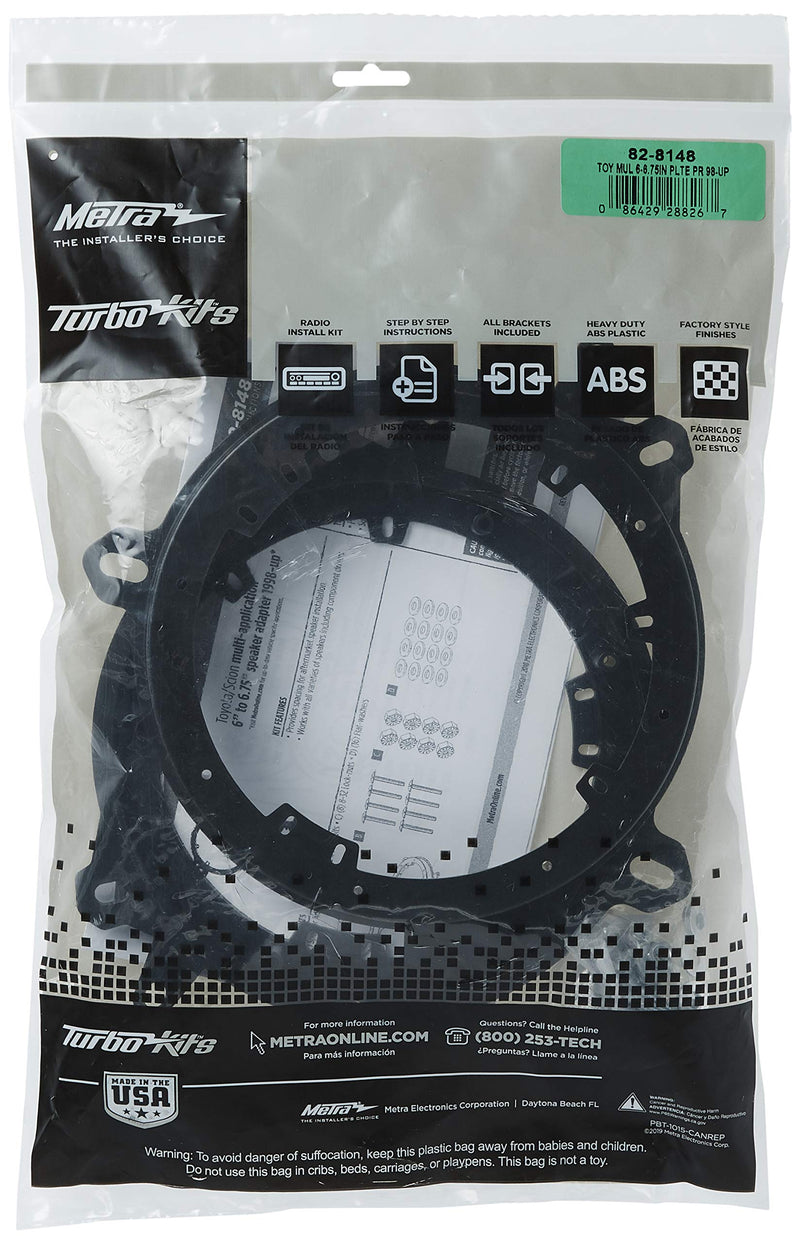 Metra 82-8148 6" to 6-3/4" Speaker Adapter for Select Toyota/Lexus/Scion 1998-Up Vehicles, Black