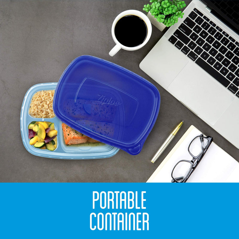 Ziploc Food Storage Meal Prep Containers Reusable for Kitchen Organization, Smart Snap Technology, Dishwasher Safe, Divided Rectangle, 2 Count