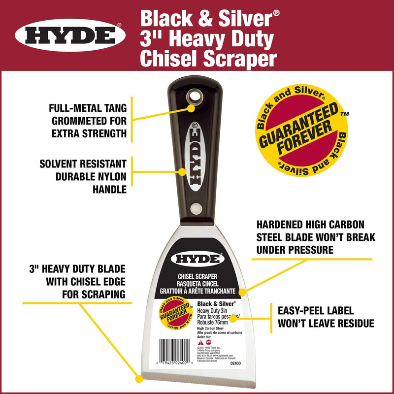 HYDE 02400 2400 Stiff Chisel Scraper, 3"