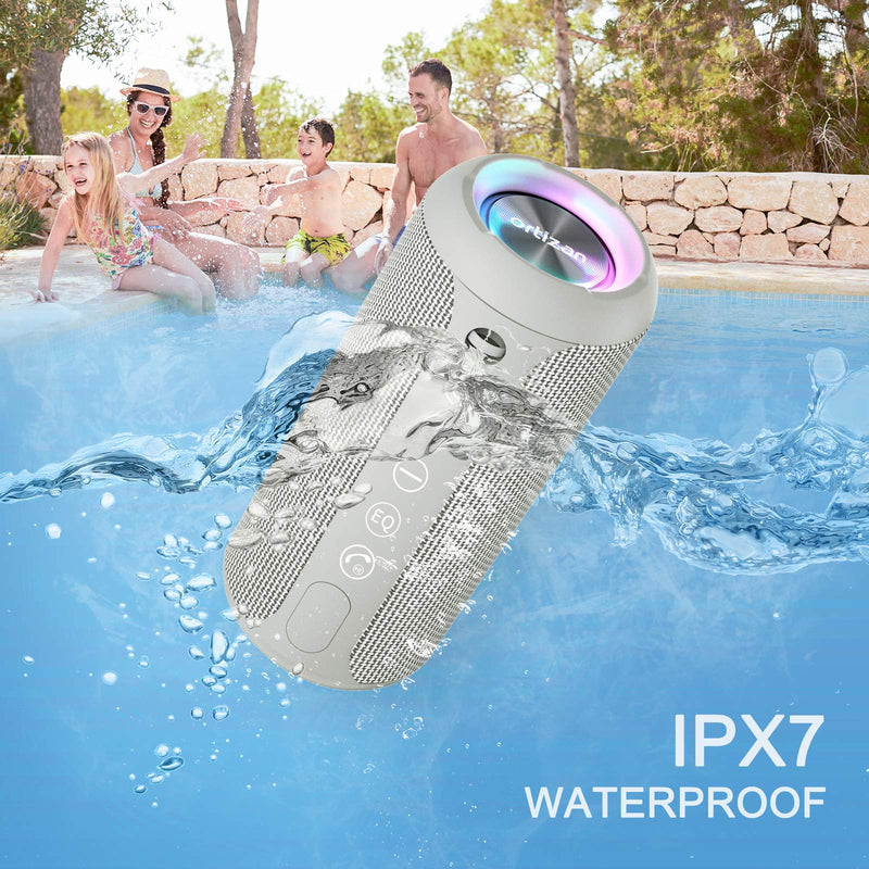 Ortizan Portable Bluetooth Speaker, IPX7 Waterproof Wireless Speaker with 24W Loud Stereo Sound, Outdoor Speakers with Bluetooth 5.0, 30H Playtime,66ft Bluetooth Range,TWS Pairing for Home Gray