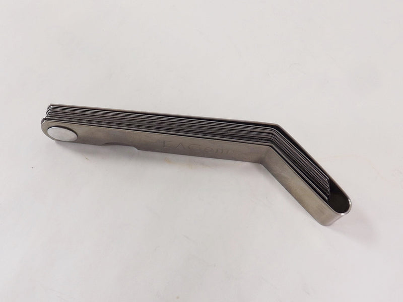 Offset Feeler Gauge Set by EAGems, for Measuring Gap Width or Thickness - Includes 16 Blades Imprinted with Inches and Millimeters, between .005-.020 inch / .127-.508 mm
