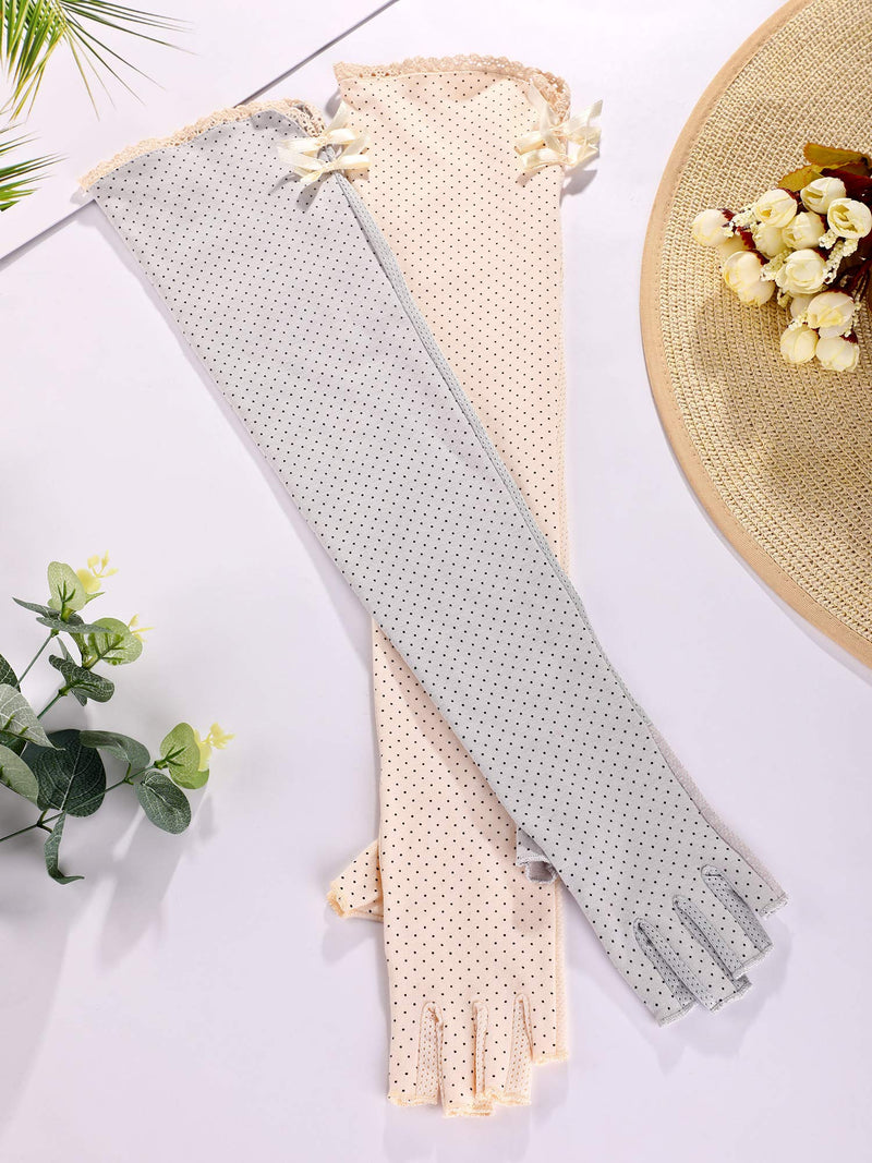 2 Pairs Women UV Sun Protection Driving Gloves Touchscreen Arm Sun Block Gloves for Outdoor Sports Summer Supplies Color Set 2