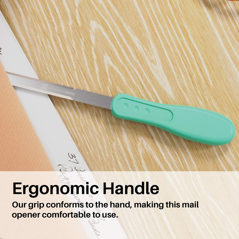 Uncommon Desks Office Letter Opener - Stainless Steel Knife-Edge Blade, Ergonomic Grip Handle (Mint Green, 1 Pieces)