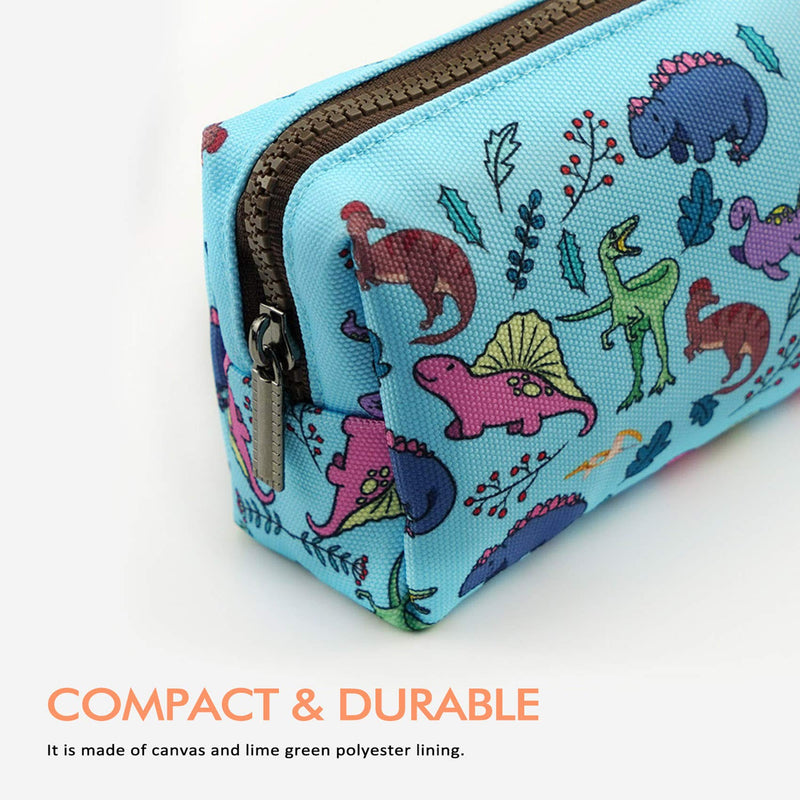 LParkin Dinosaur Canvas Pencil Case Pen Bag Pouch Stationary Case Makeup Cosmetic Bag Gadget Box Blue