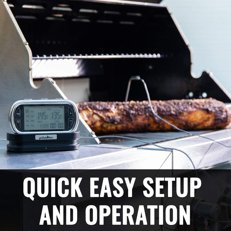 Grillaholics Meat Thermometer for Grilling - Remote Wireless Digital Meat Cooking Thermometer for Smoking, BBQ, Oven & Smokers - 200 Foot Range - Lifetime Manufacturers Warranty