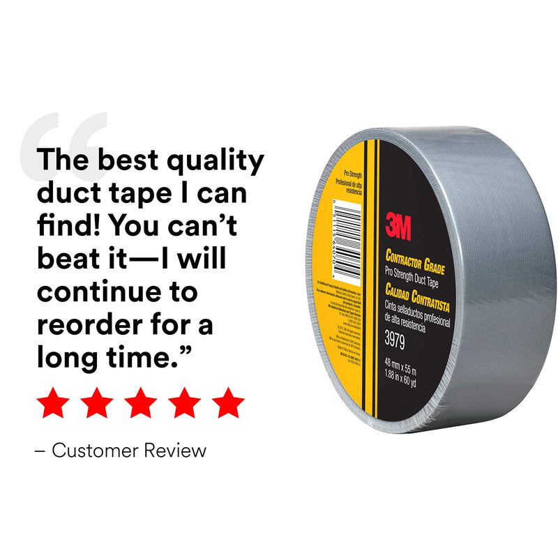 3M Contractor Grade Pro Strength Duct Tape 3979 Silver, 1.88 in x 60 yd – Industrial Multi-Use Professional Adhesive, 1 Pack 8.0 mil